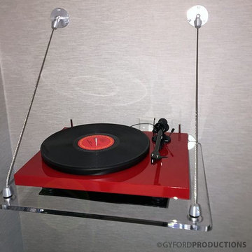 Record Player on Wire Display Shelving
