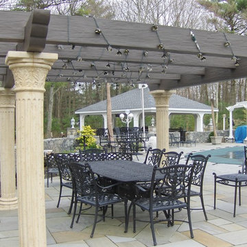 A beautiful creation & healthy koi pond with outdoor dinning.