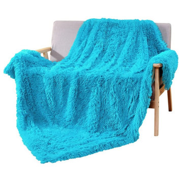 Super Soft Faux Fur Warm Blanket, Aque Blue, 60" X 70"