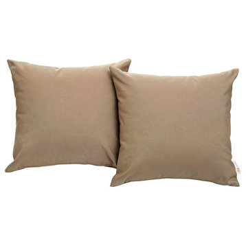 Modern Contemporary Urban Design Outdoor Patio Pillow, Set of 2, Brown, Fabric