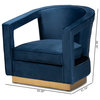 Neville Navy Blue Velvet Upholstered and Gold Finished Metal Armchair