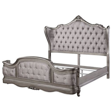 Arianna Ornamental Baroque Standard Bed, Velvet & Antique Platinum, King