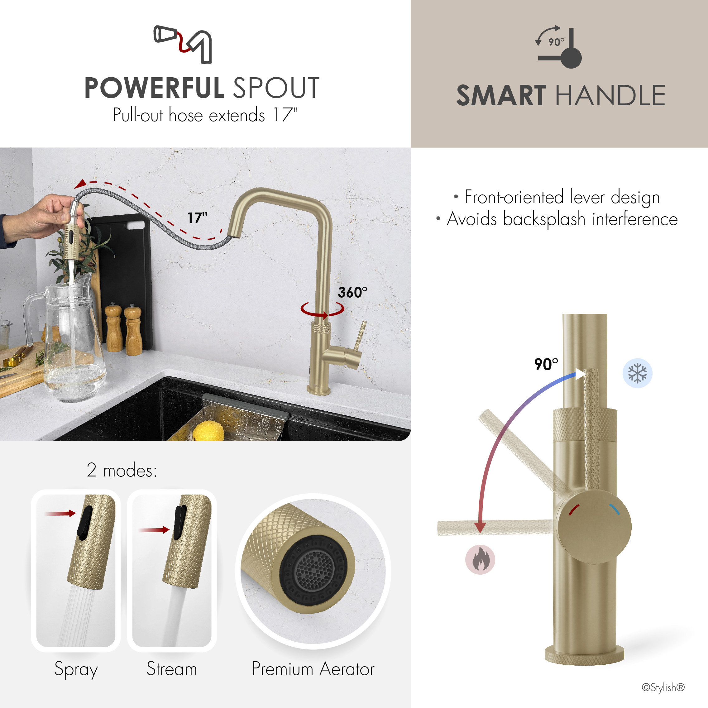Single Handle Pull Down Touchless Kitchen Faucet, Brushed Gold