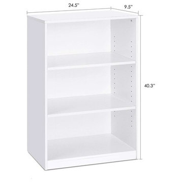 Modern 3-Shelf Bookcase, White Wood Finish
