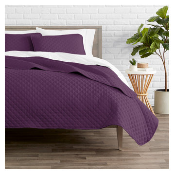 Legacy Decor 3 PCS Shell & Seahorse Stitched Reversible Bedspread; Purple Color 
