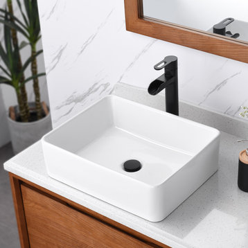 Luxier CS-013 Rectangular Bathroom Ceramic Vessel Sink Art Basin in White