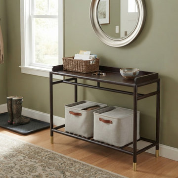 Natural Wood Dark Brown Minimalistic Slim Legs Console Foyer Side Table GB726