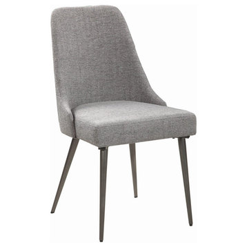 Benzara BM215998 Textured Fabric Metal Frame Dining Chair, Set of 2, Gray