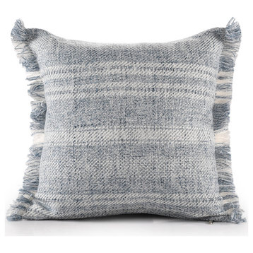 Denver Hand-Woven Denim Blue/Ivory Striped Throw Pillow