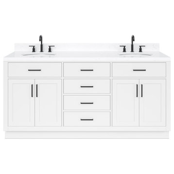 Ariel Hepburn 72"  Double Oval Sinks Vanity, Carrara Quartz, White