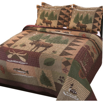 Greenland Home Moose Lodge Quilt And Sham Set, 3-Piece  Full/Queen