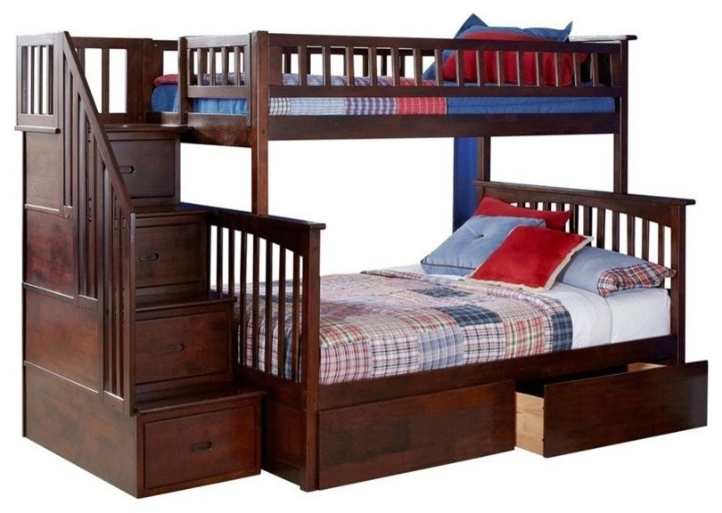 AFI Columbia Twin Over Full Solid Wood Staircase Storage Bunk Bed in ...
