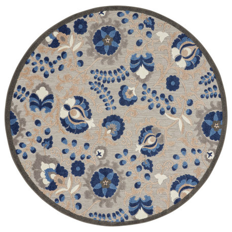 Nourison Aloha 4' x Round Natural/Blue Farmhouse Area Rug