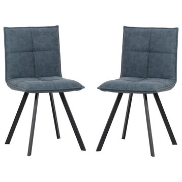 Wesley Modern Leather Dining Chair With Metal Legs Set of 2 Peacock Blue
