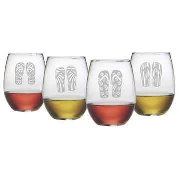 Flip Flops 4-Piece Stemless Wine Glass Set