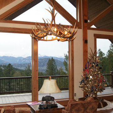 Custom Mt Eolus Elk Chandelier with bronze sculptures and Antler Tree