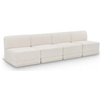 Meridian Furniture - Ollie Black Boucle Fabric Straight Modular Sofa, Cream, 4-Piece: 4 Armless Chair - Meet the epitome of style and functionality with this Ollie boucle fabric living room sofa, part of the Ollie modular collection. A contemporary marvel, this sofa features chic and inviting rich cream boucle fabric upholstery, giving it a sumptuous texture that oozes elegance and luxury. Curved corners add to the visual look of the sofa while maximizing seating comfort while lounging, reading, or entertaining. Pair it with other items in the Ollie collection easily, thanks to an attachment latch underneath.