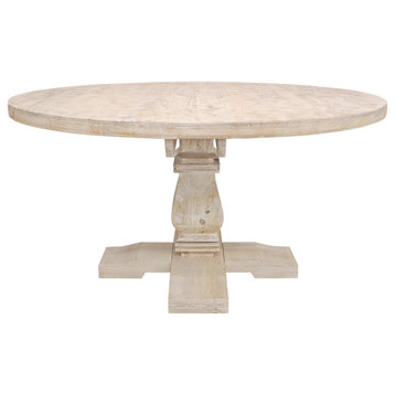 Benedict 58" Round Dining Table in Solid Mango Wood with White Wash Finish