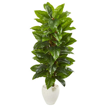 63" Large Leaf Philodendron Artificial Plant in White Planter