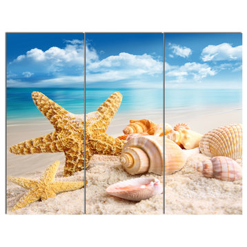 "Starfish and Seashells on Beach" Metal Art, 3 Panels, 36"x28"