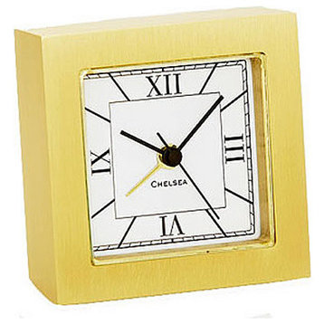 Chelsea Square Desk Alarm Clock in Brass