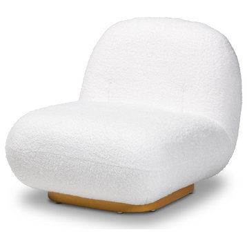 Paiva Contemporary White Boucle Upholstered and Brushed Gold Finish Accent Chair
