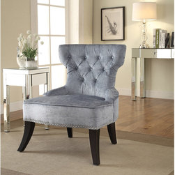 Office Star Colton Vintage Style Button Tufted Velvet Chair with Nailhead Detail - Products