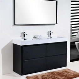 60 inch Double Sink Black Finish Free Standing Modern Bathroom Vanity - Bathroom Vanities And Sink Consoles