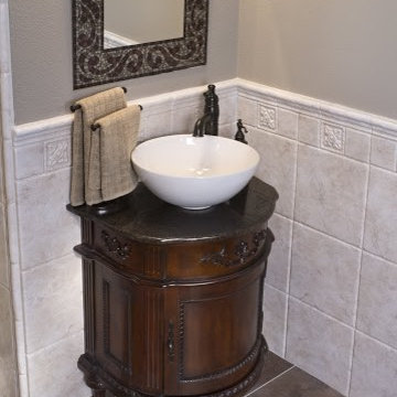 Basin Vessel Sink with All Wood Vanity