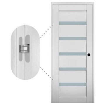 Leora Bianco Noble with Concealed Hinges, Tempered Frosted Glass, Solid Core, 24" X 80", Left-Hand