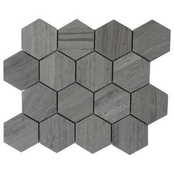 Athens Grey 3X3 Hexagon Honed Mosaic, (4x4 or 6x6)  Sample