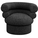 Meridian Furniture - Valentina Linen Textured Fabric Upholstered Accent Swivel Chair, Black - Create instant visual interest and add a comfy seating option to any space with this Valentina linen textured fabric swivel accent chair. The stacked back design is fun and modern, giving your room an upbeat (and stylish) vibe. This chair features mainly black fabric with white weave details, thanks to its rich black linen textured fabric upholstery. Deep channel tufting adds to its overall comforting look and feel in your living room, office, bedroom, or elsewhere.