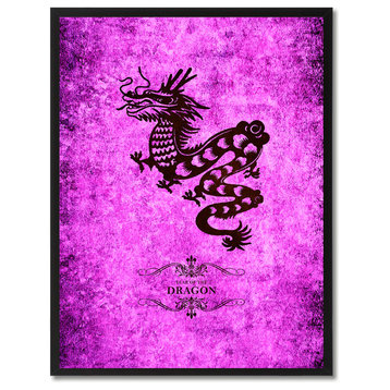 Dragon Chinese Zodiac Purple Print on Canvas with Picture Frame, 13"x17"