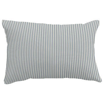 Ticking Stripe Stripe Print Throw Pillow With Linen Texture, Navy Blue, 14"x20"