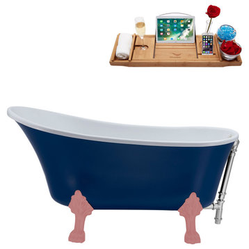 55" Streamline N369PNK-CH Clawfoot Tub and Tray With External Drain