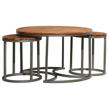 Contemporary Brown Wood Coffee Table Set 28820