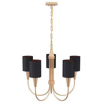 Farmhouse 5-Light Black Fabric Shades Chandelier with Gold Leaf Lining