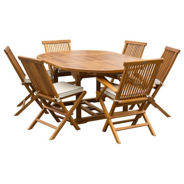 7-Piece Teak Wood Miami Patio Dining Set with Round to Oval Extension Table