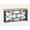 72" Width Rectangular Limed Wood Console With Wrought Iron Base
