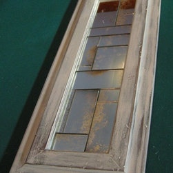 Hand Painted Antiqued Mirror Tiles in an Antique White Wooden Frame - Products