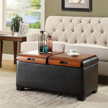 Convenience Concepts Designs4Comfort Coffee Table Ottoman in Black Faux Leather