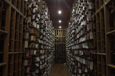 Example of a large mountain style terra-cotta tile wine cellar design in Ottawa