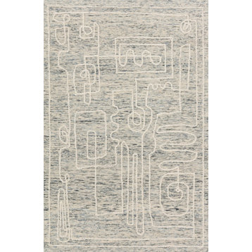 Abstract Freehand Art Inspired Hooked 100% Wool Leela Area Rug, 5'x7'6"