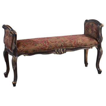 Window Bench Carved Wood French Legs Medallion Serpentine Arms Red