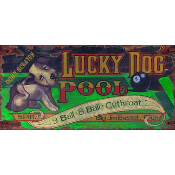 Lucky Dog Vintage Wooden Sign, 14"x32"