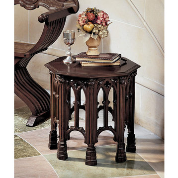 Traditional End Table, Hand Carved Solid Mahogany Wood, Unique Design
