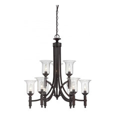 Joshua Marshal - Nine Light English Bronze Seeded Glass Up Chandelier - Chandeliers