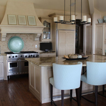 Blue and Beige Transitional California Kitchen
