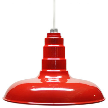 Classic Steel Powder Coated Pendant, American Made, Red, 14 Inch, White Cord
