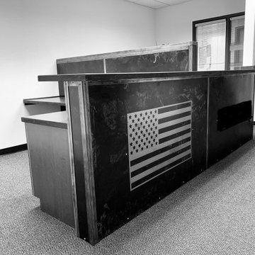 Metal patina reception desks
